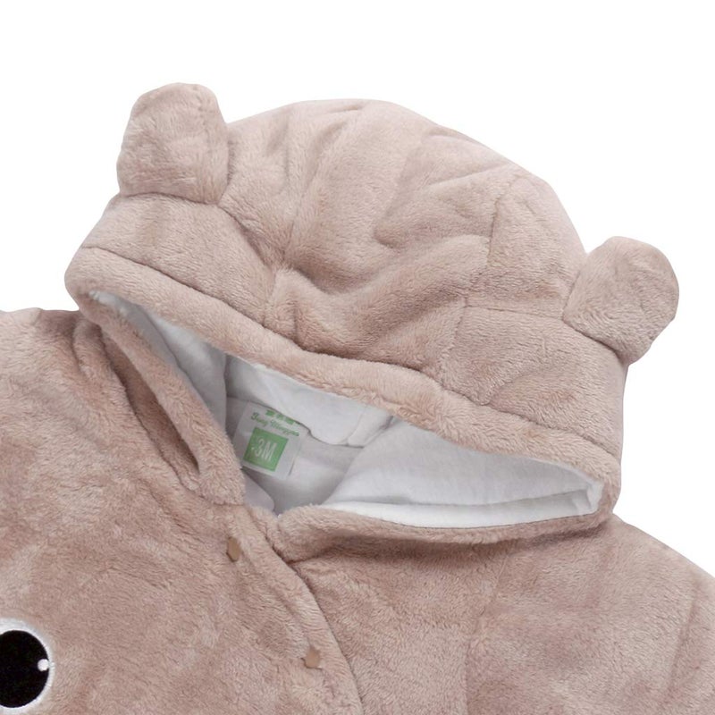 JiAmy Newborn Baby Winter Hooded Romper Fleece Snowsuit Jumpsuit Cartoon Cat Outfits for 0-3 Months Brown - Image 4